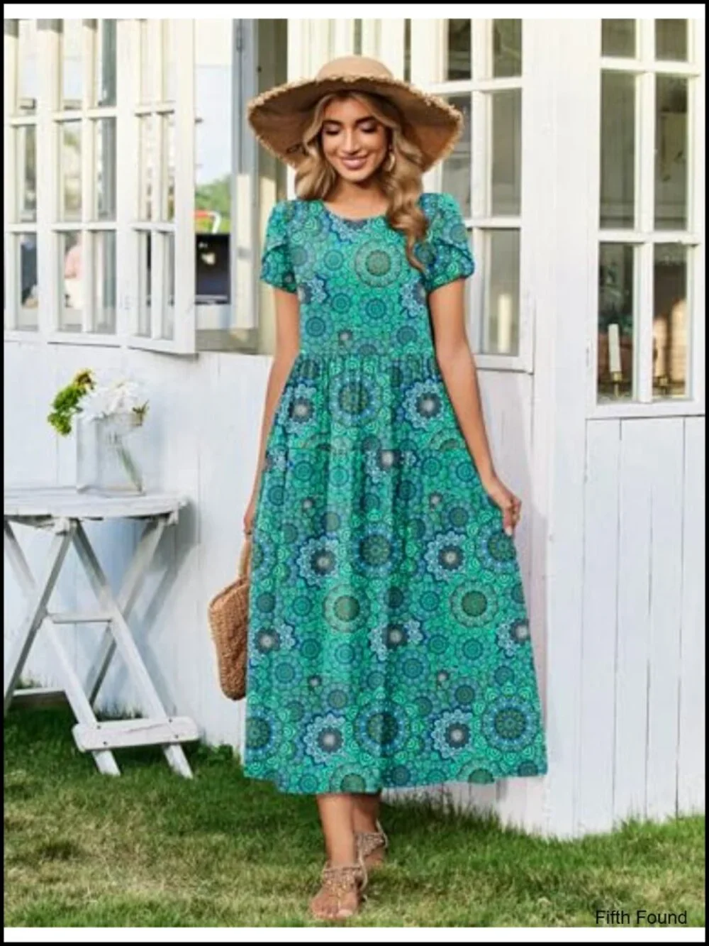 Women's Flowy Maxi Dress Summer Bohemian Short Sleeve Long Sundress with Pockets
